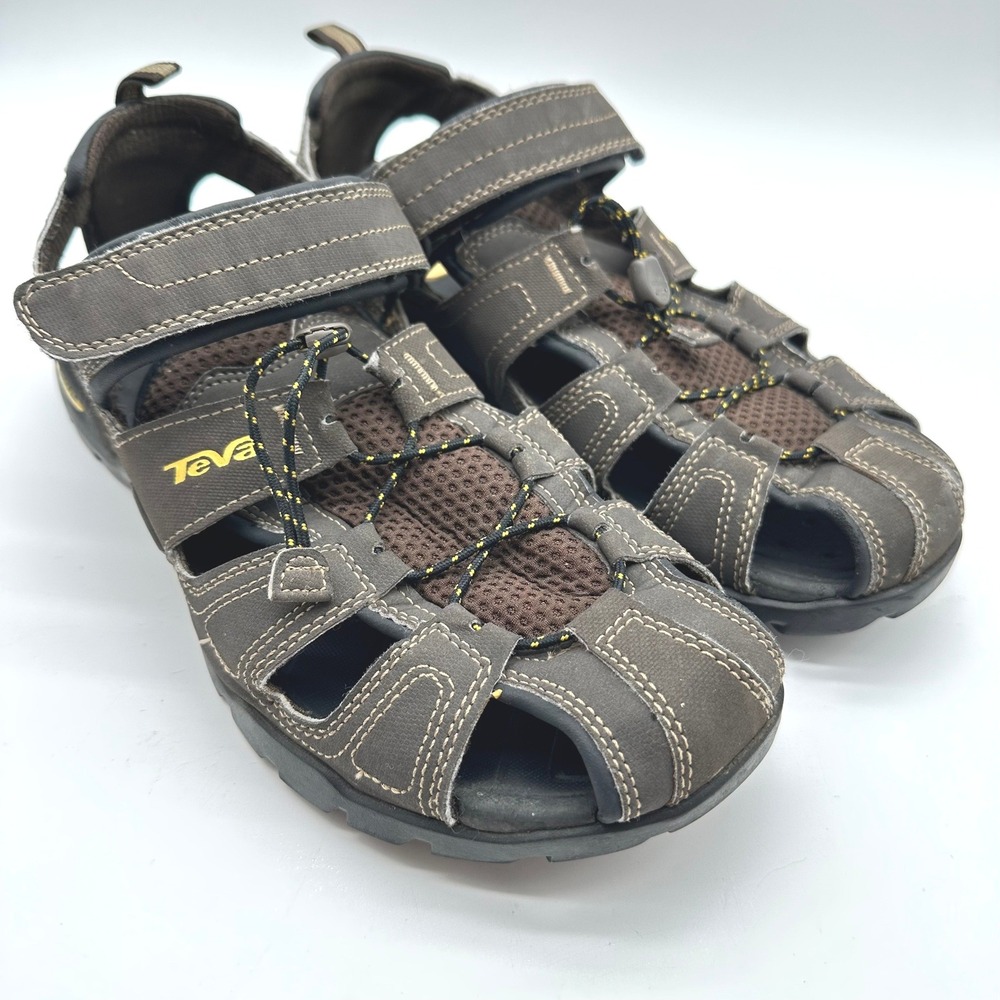 Teva Mens Forebay Brown Closed Toe Hiking Water Sandals ShocPad Bungee Strap 10